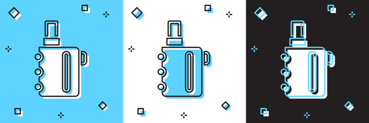 Set Electronic cigarette icon isolated on blue and white, black background. Vape smoking tool. Vaporizer Device. Vector