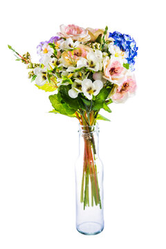 Bouquet of artificial flowers made of plastic