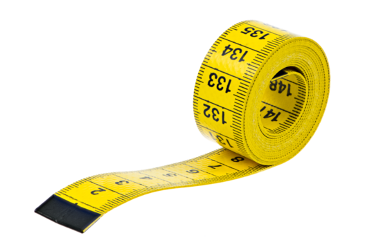 Closeup of an isolated yellow measuring tape