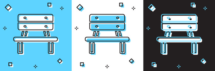 Set Bench icon isolated on blue and white, black background. Vector
