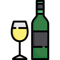 Wine icon. Wine bottle and glass. Filled outline design. For presentation.