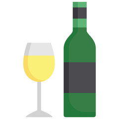 Wine icon. Wine bottle and glass. Flat design. For presentation.