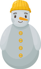 Snowman With Carrot Nose and Yellow Hat and Buttons