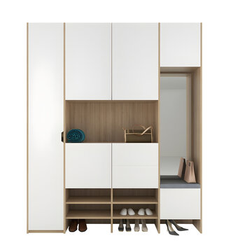 4-column modern white wooden storage and shoe rack transparent. Png