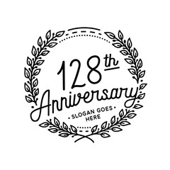 128 years anniversary celebrations design template. 128th logo. Vector and illustrations.
