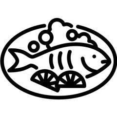 Roasted fish icon. Outline design. For presentation.
