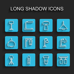 Set line Floor lamp, Light emitting diode, LED light bulb, Led track lights and lamps, Vintage street, Table and icon. Vector