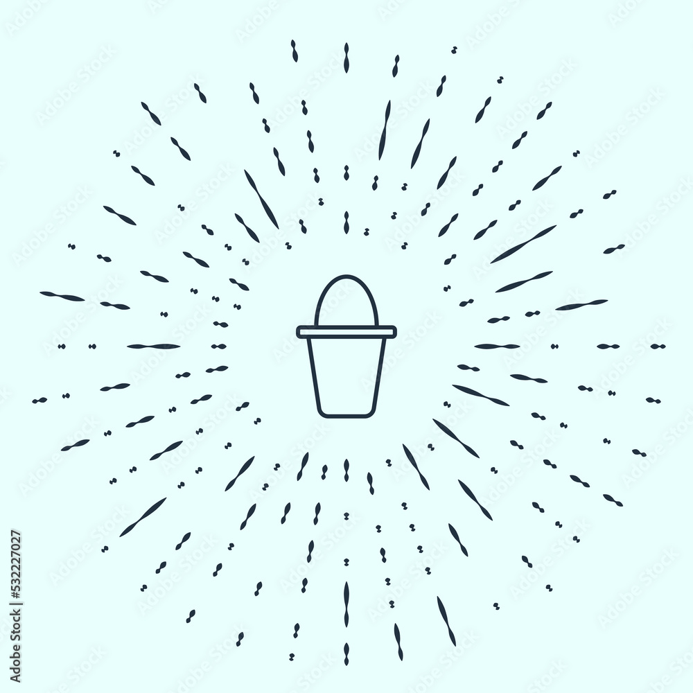 Poster black line fishing bucket icon isolated on grey background. fish in a bucket. abstract circle random