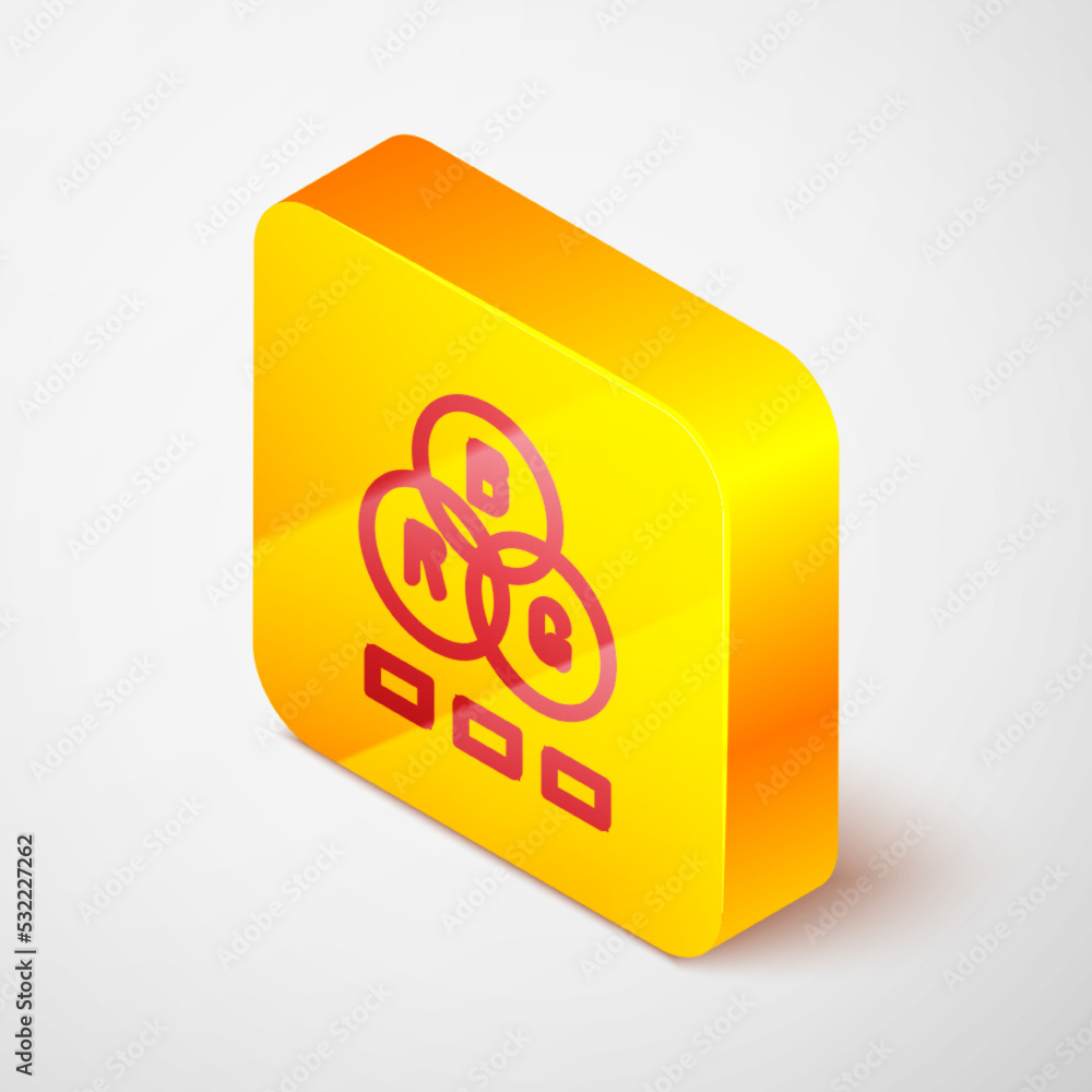 Poster isometric line rgb color mixing icon isolated on grey background. yellow square button. vector