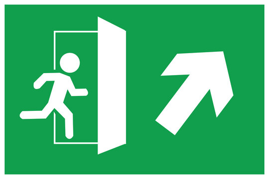 emergency exit door vector. direction arrow sign.  green. security illustration