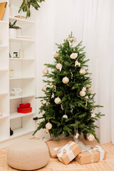 New Year's interior in the living room in a bright hause