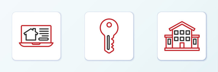 Set line House, Online real estate house and key icon. Vector