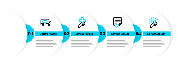 Set line Education grant, Envelope with heart, Heart cross and Humanitarian truck icon. Vector