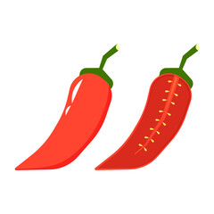 Chili pepper vector illustration, isolated on white background. Red chili logo design. Red hot pepper.