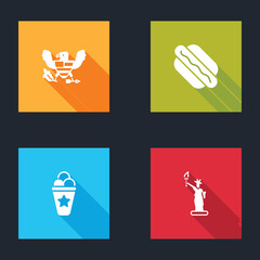 Set Eagle, Hotdog sandwich, Ice cream in waffle cone and Statue of Liberty icon. Vector