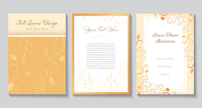 A set of elegant autumn leaves invitations in orange and peach colors
