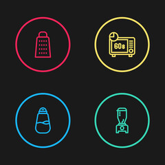 Set line Salt, Blender, Microwave oven and Grater icon. Vector