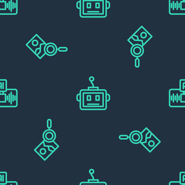 Set line Artificial intelligence robot, Photo retouching and AI on seamless pattern. Vector