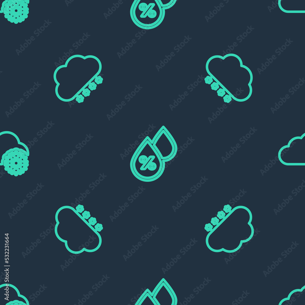 Poster set line water drop percentage, cloud with snow and on seamless pattern. vector