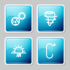 Set line Earth globe and sun, Tornado, Sunrise and Celsius icon. Vector