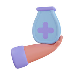 3d hand illustration with medicine bottle medical icon