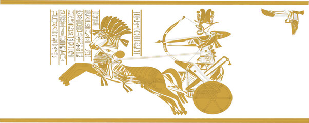 Ramses II during the battle of kadesh scripts in ancient egyptian style with white background  - obrazy, fototapety, plakaty