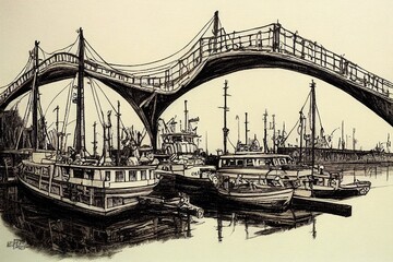 Bridge and Lock Tenders ,Hand Drawn V1 High quality 2d illustration