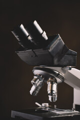 Microscope in laboratory science closeup research. Laboratory of biology by biotechnology for analysis, experiment, education and test.