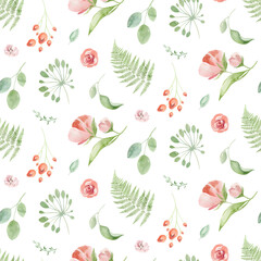 Watercolor seamless pattern floral background flowers, plants, leaves. Australian plants. for fabric, textile, baby design, packaging