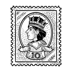 Obraz premium Postage stamp and queen sketch PNG illustration with transparent background