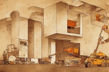 Fototapeta na wymiar Brattice Builders ,Cartoon illustration V2 High quality 2d illustration