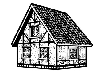 Timber framing house sketch PNG illustration with transparent background