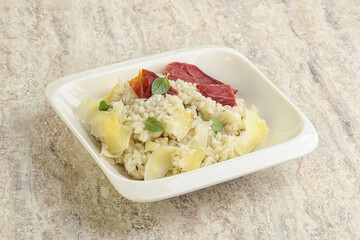 Risotto with duck breast and parmesan