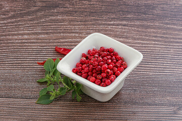 Red pepper seeds in the bowl
