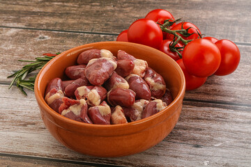 Raw chicken hearts for cooking