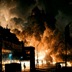 Conceptual digital illustration of a fire disaster in a city