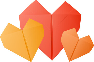 Origami Heart Shapes Crafted Of Paper. 3d Photo Realistic Template For Valentine Card, Header Or Invitation