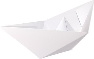 White Paper Origami Hand Crafted Boat. 3d Photo Realistic Illustration