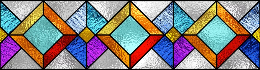 Photo sur Plexiglas Coloré Stained glass window. Abstract colorful stained-glass background. Art Deco geometric decor for interior. Modern pattern. Luxury modern interior. Transparency. Multicolor template for design interior.