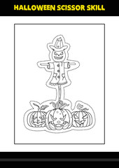 Halloween scissor skill for kids. Halloween scissor skill coloring page for kids.