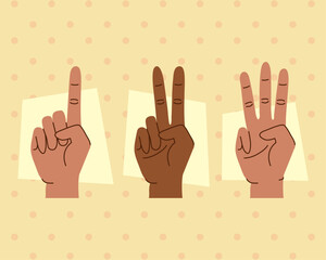 three hands human gestures