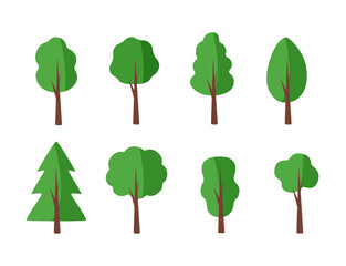 Set of trees with a green crown, vector illustration of a tree icon.