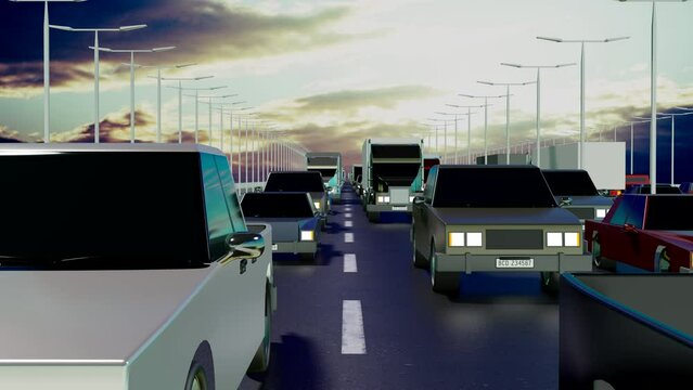 Cars driving on a bridge - 3D 4k animation (3840x2160 px).