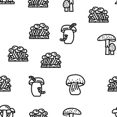 Mushroom Vegetable And Fungus vector seamless pattern thin line illustration