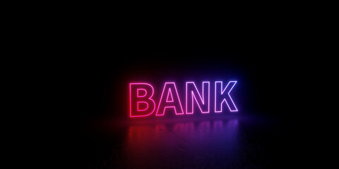 Bank word text 3d rendered outline neon style illustration isolated on black background