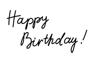 Happy Birthday handwritten lettering text on white background vector illustration in modern simple minimalist style.