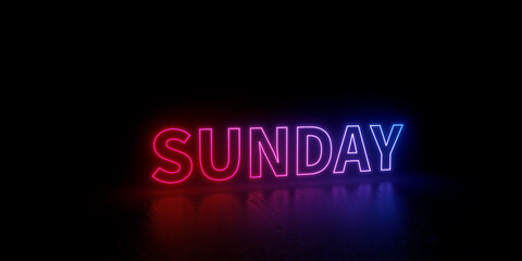 Sunday word text 3d rendered outline neon style illustration isolated on black background