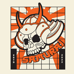 Skull samurai illustration with tshirt design premium