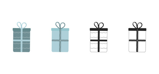 Gift box collection. Vector illustration. Christmas element. Line draw.