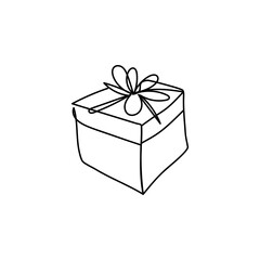 Gift box. Vector illustration. Christmas element. Line draw.